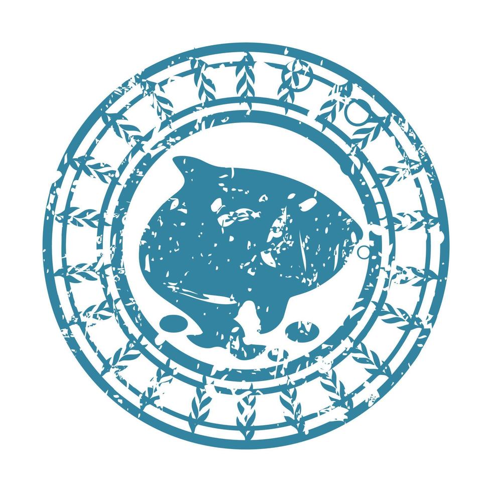 Dark blue stamp in the form of fish. A vector illustration