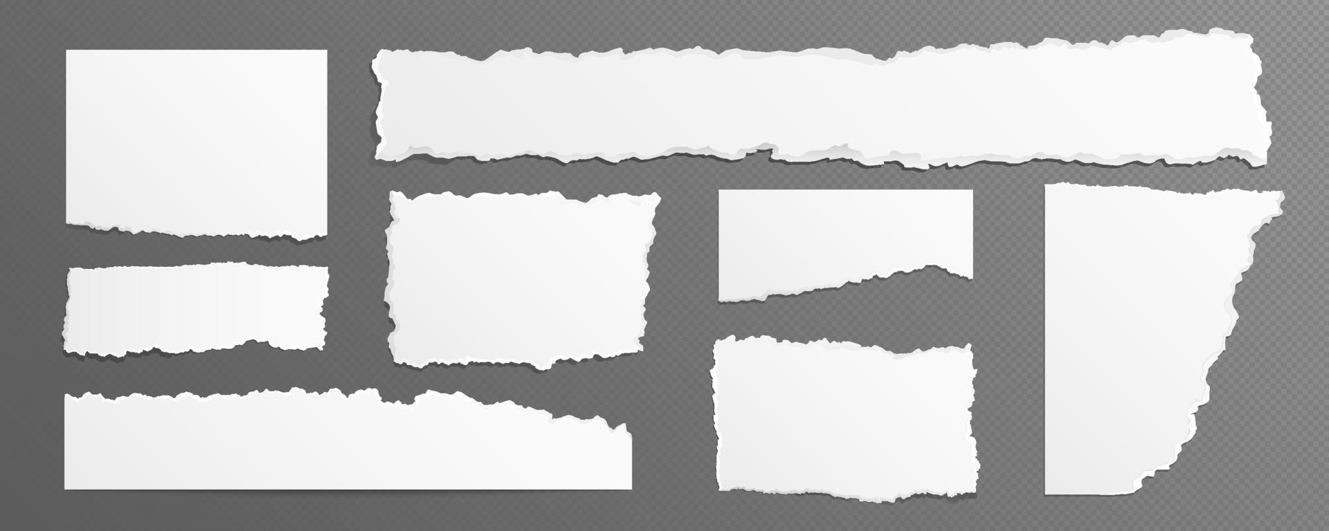 Realistic set of ripped white paper sheets png vector