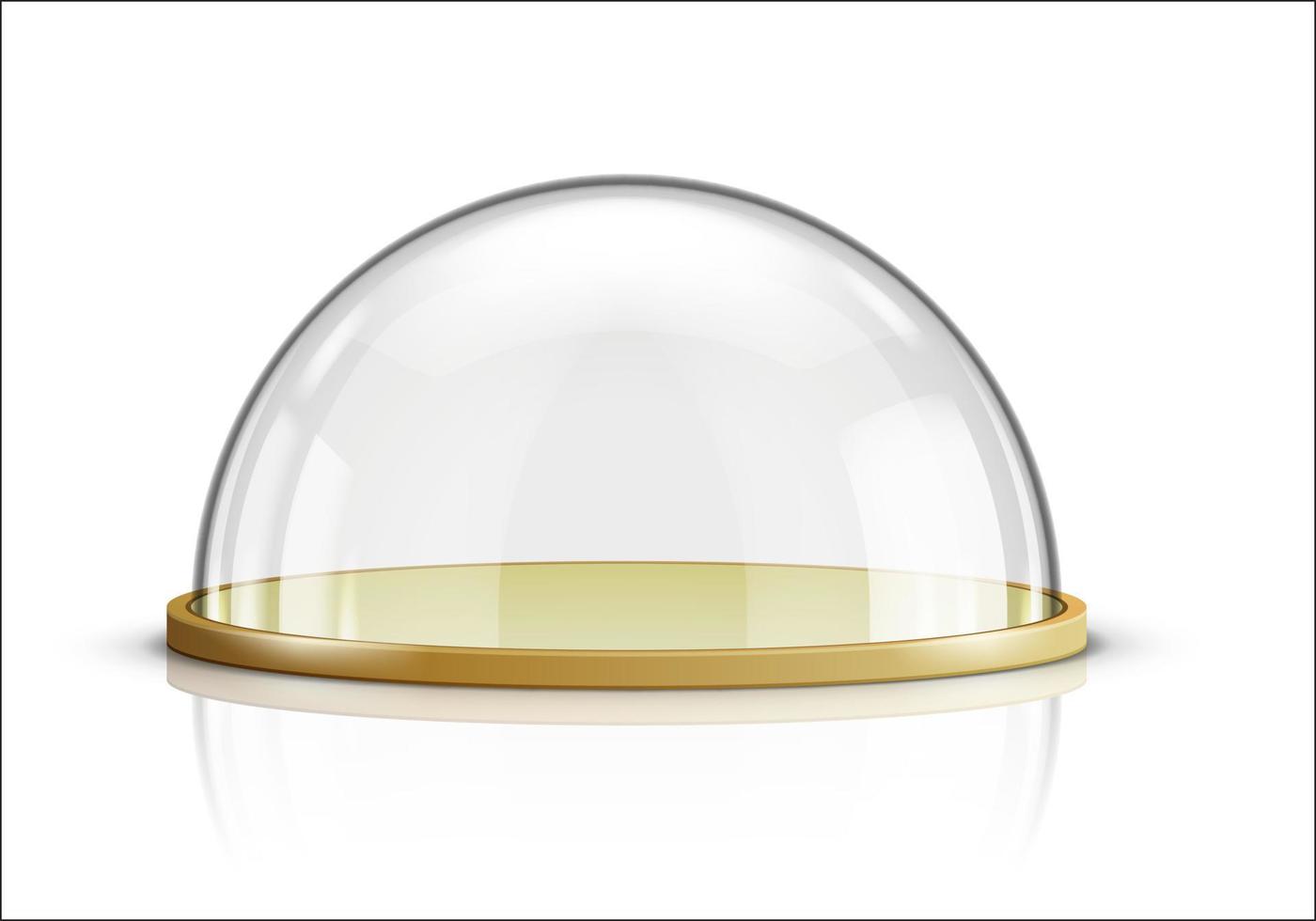 Glass dome and wooden tray realistic vector