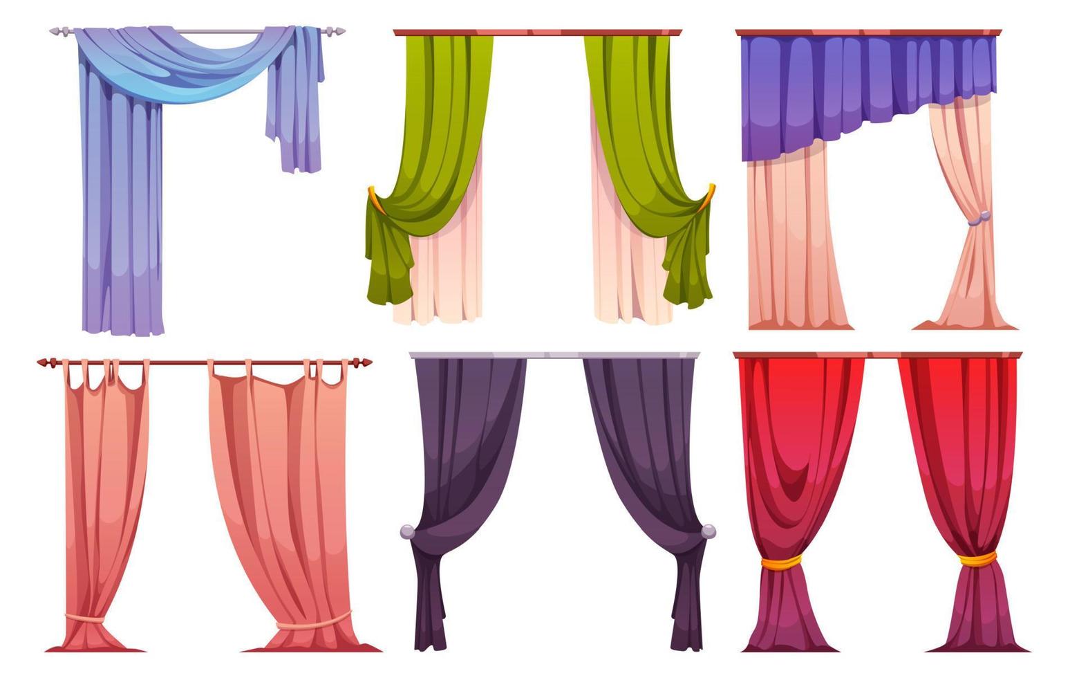 Cartoon set of color curtains isolated on white vector