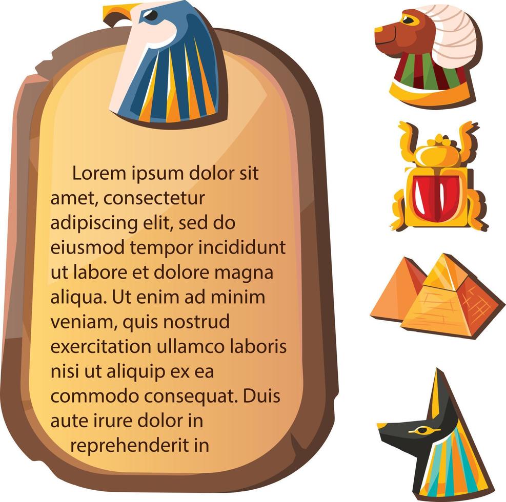 Stone board, clay tablet and Egyptian hieroglyphs vector