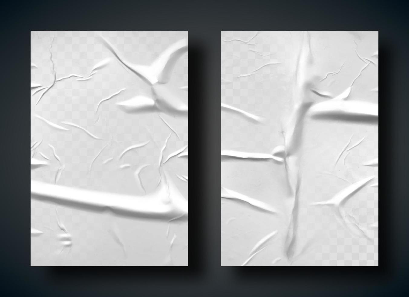 White bad glued paper with wrinkles and folds vector