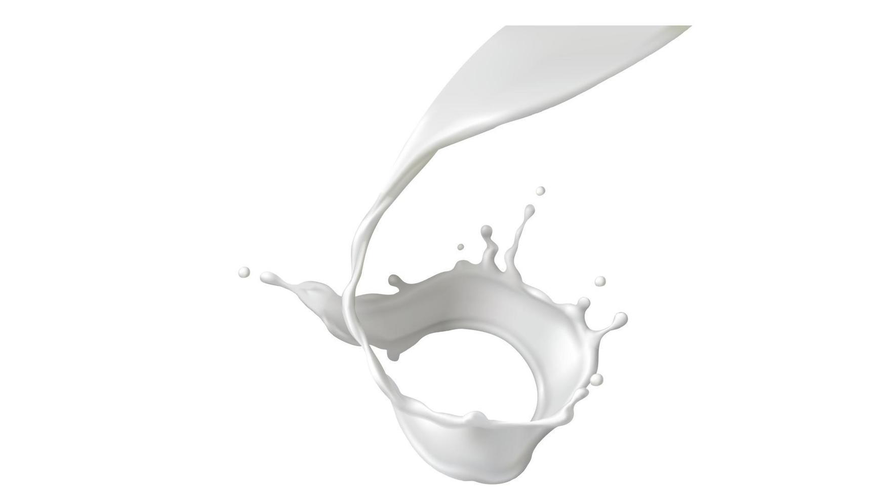 Milk splash, pouring or swirl with realistic drops vector