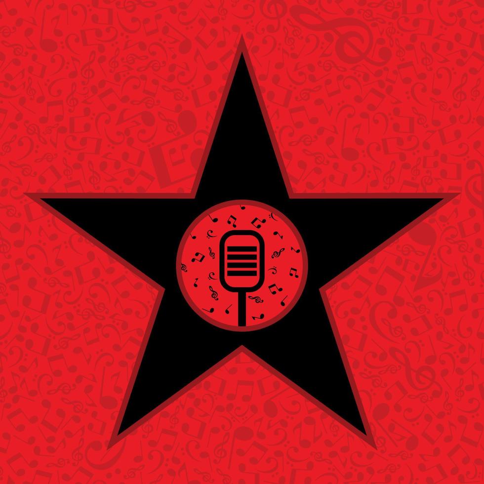 Star with a microphone on a red background. A vector illustration