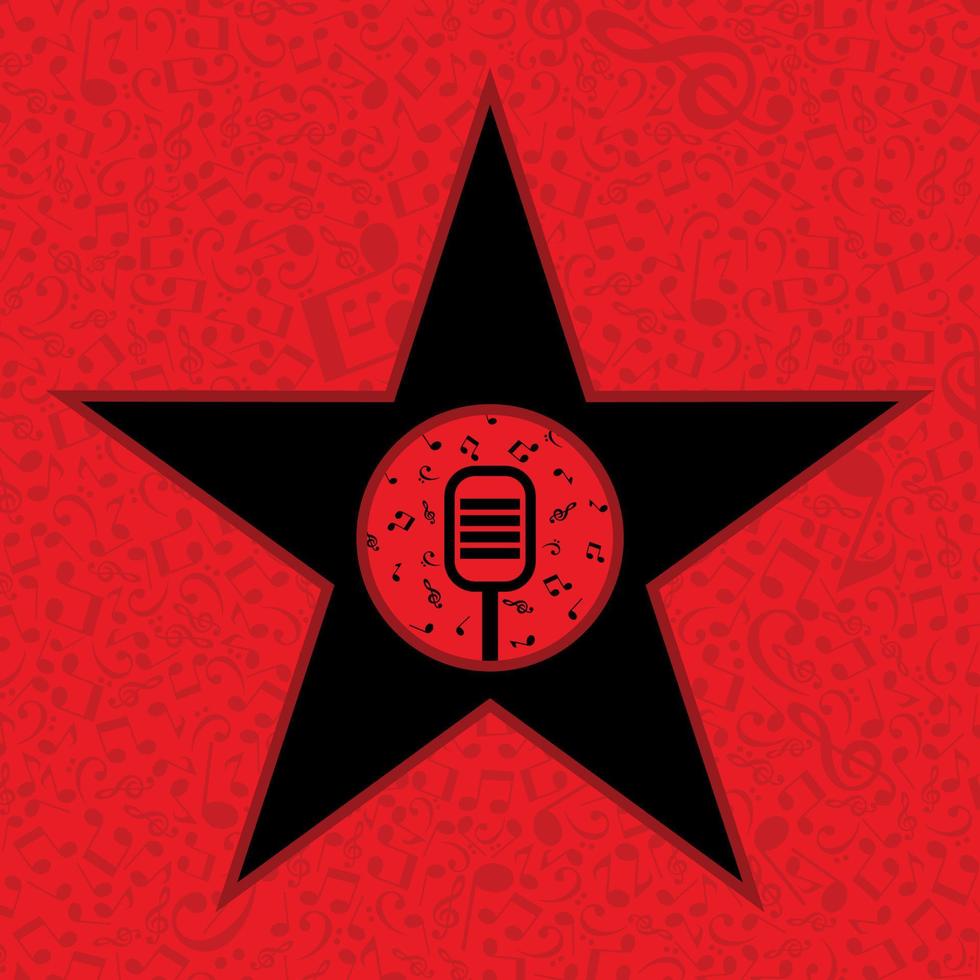 Star with a microphone on a red background. A vector illustration