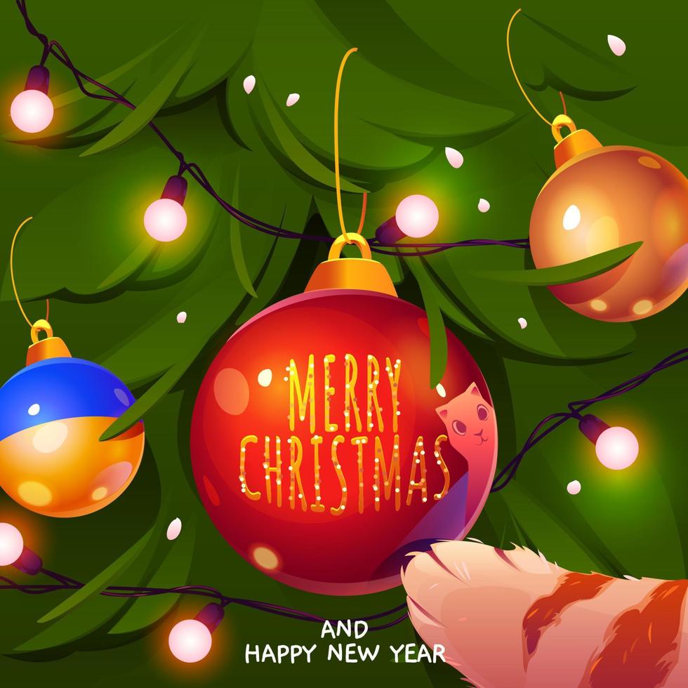 Merry Christmas and Happy New Year greeting card vector