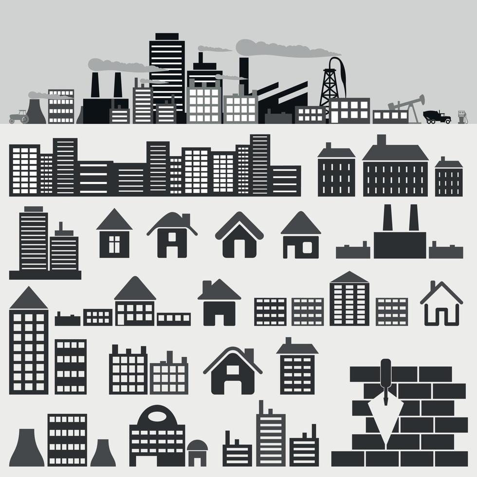 Set of icons of houses. A vector illustration