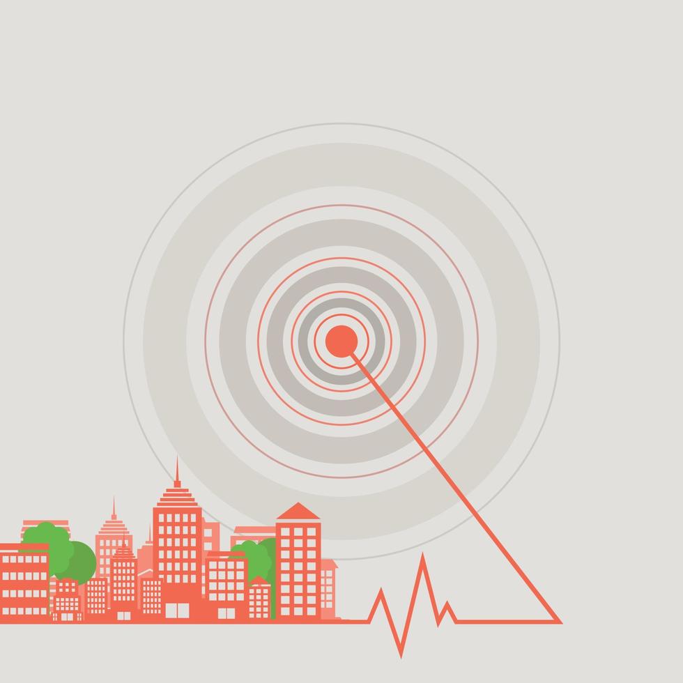 Landscape of a city from epicentre. A vector illustration