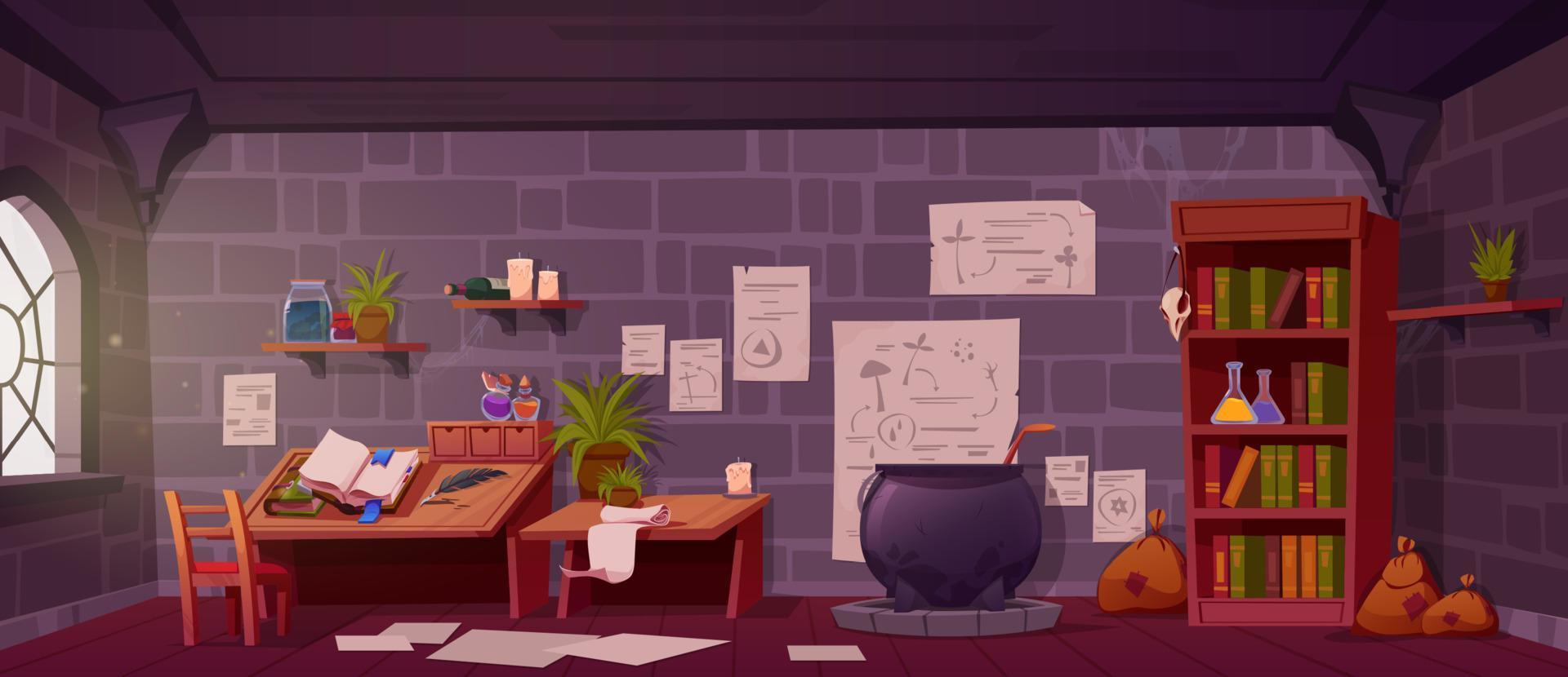 Alchemist laboratory, witch or wizard room vector