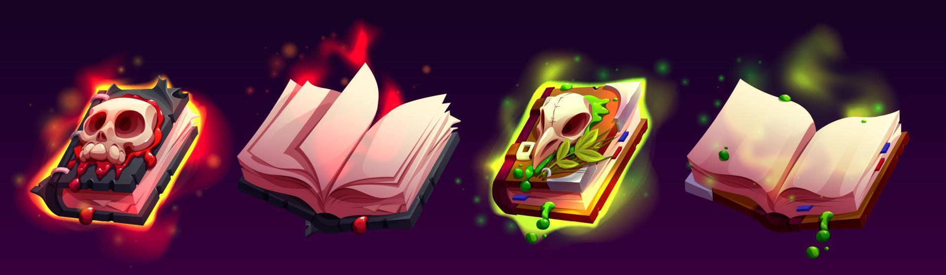 Open and closed magic spell books collection vector