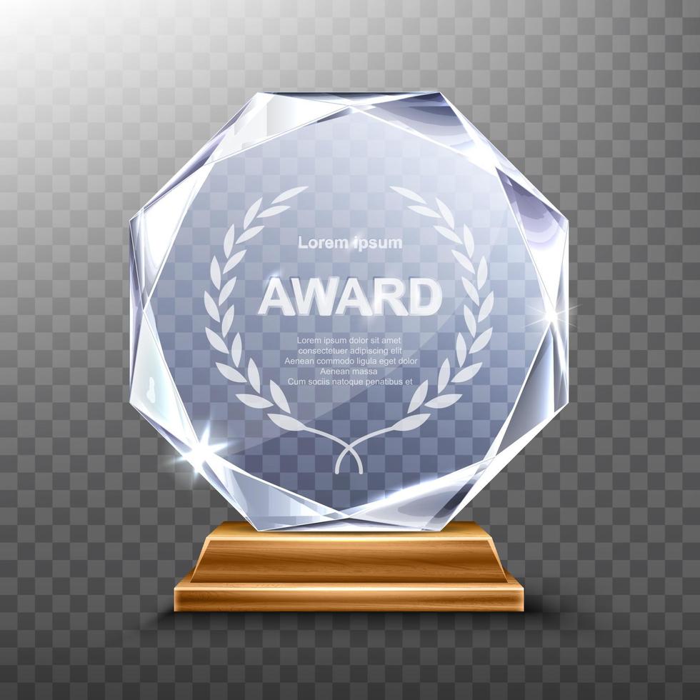 Glass trophy or acrylic winner award realistic vector