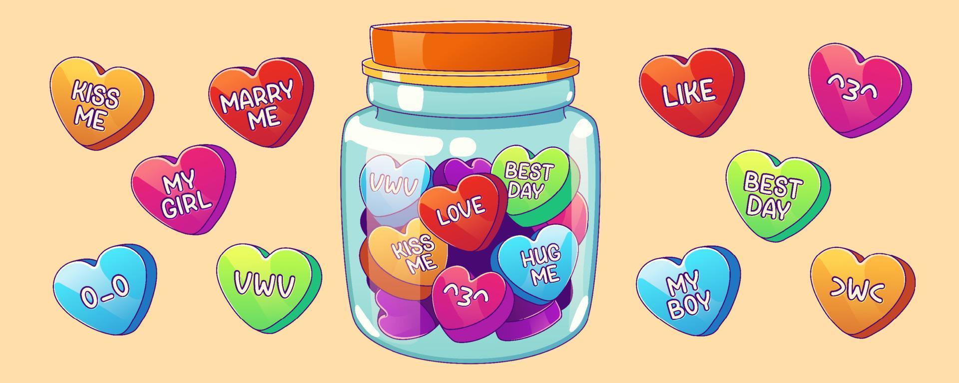 Sweet valentines, love candies in heart shape vector