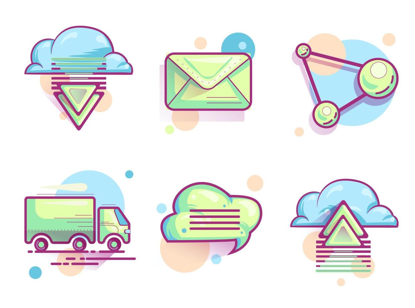 Cloud email icons, modern color pictograms vector