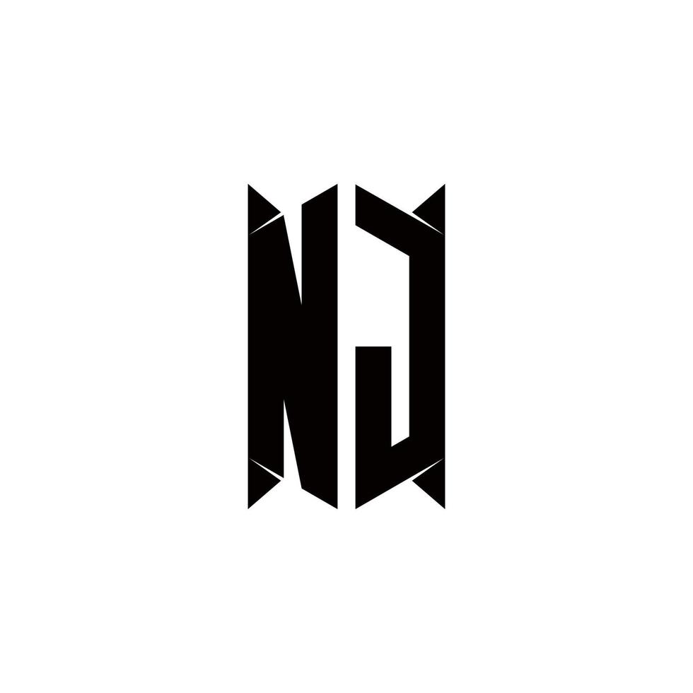 NJ Logo monogram with shield shape designs template vector