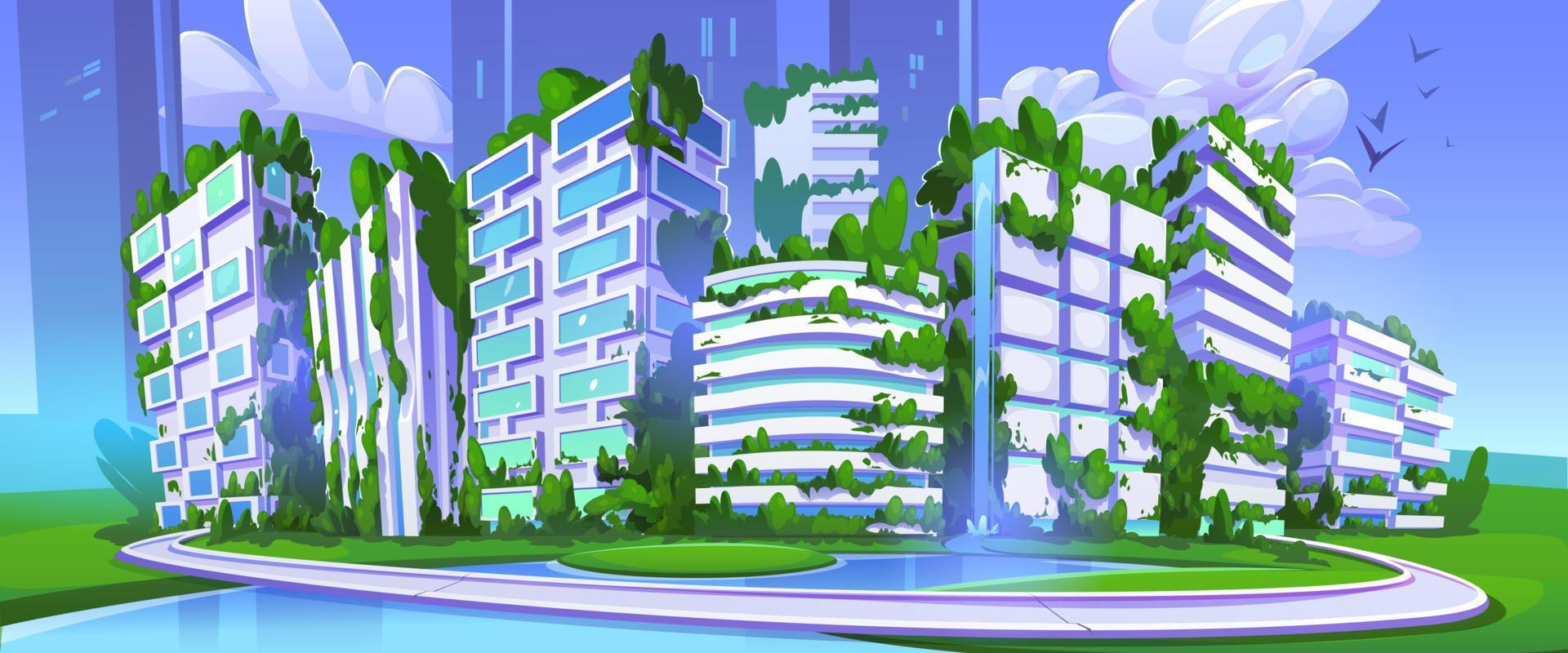 futurista inteligente ciudad con eco edificios vector