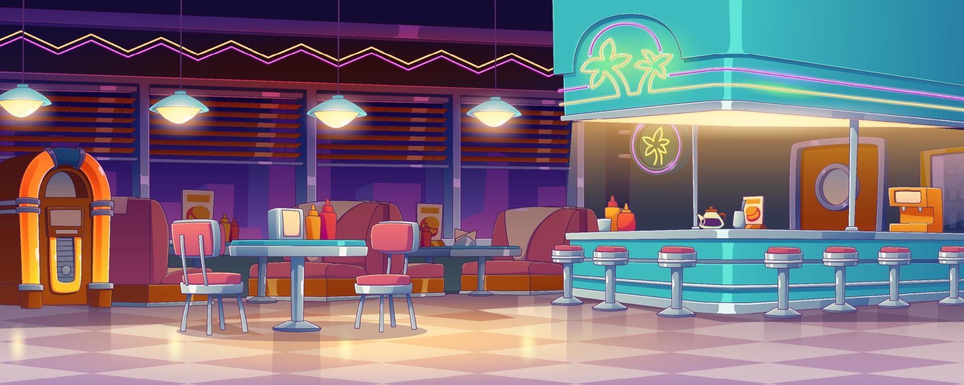 Empty American retro 50s diner interior design vector