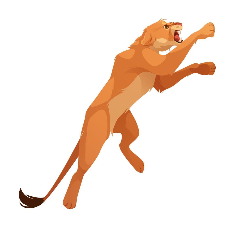 Lioness, wild cat jump and bite vector