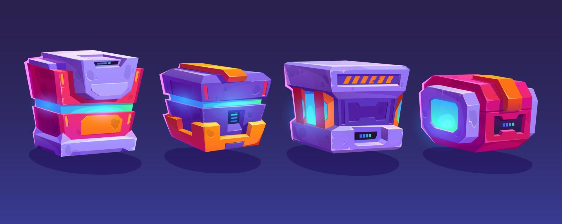 Game futuristic boxes, future technology chests vector