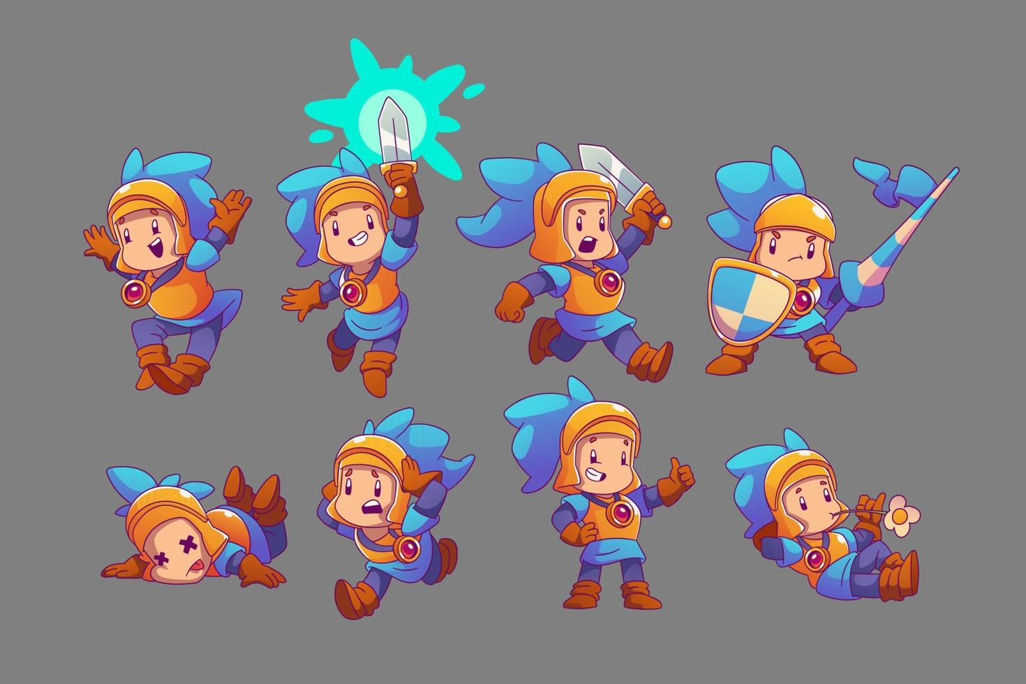 Cute knight character emotions on background vector