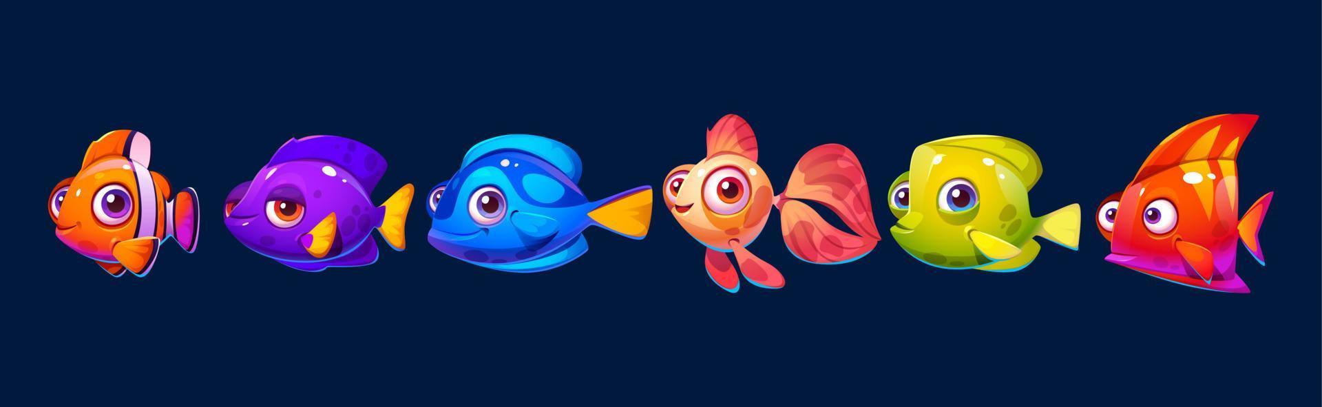 Cute cartoon fish isolated underwater characters vector