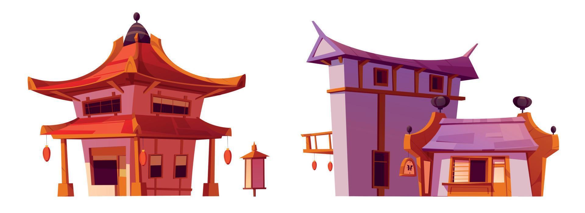 Cartoon set of Chinese houses or shops on white vector