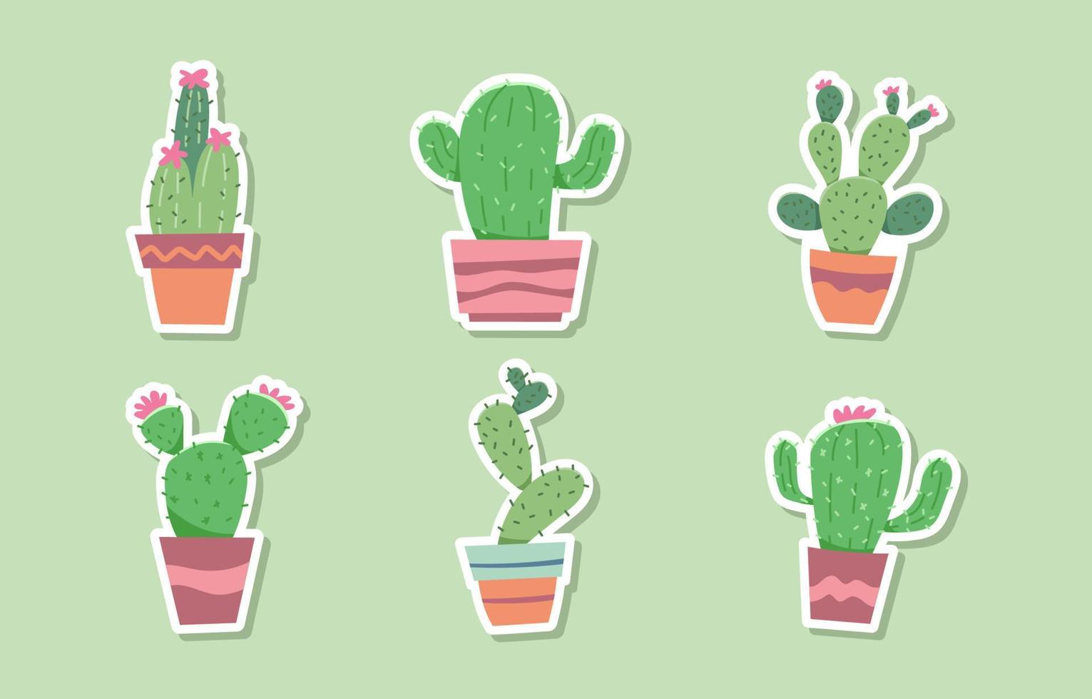 Cute Cactus Sticker Set Collection vector