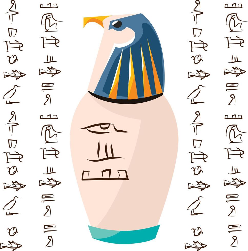 Ancient Egyptian ritual vase with falcon head vector