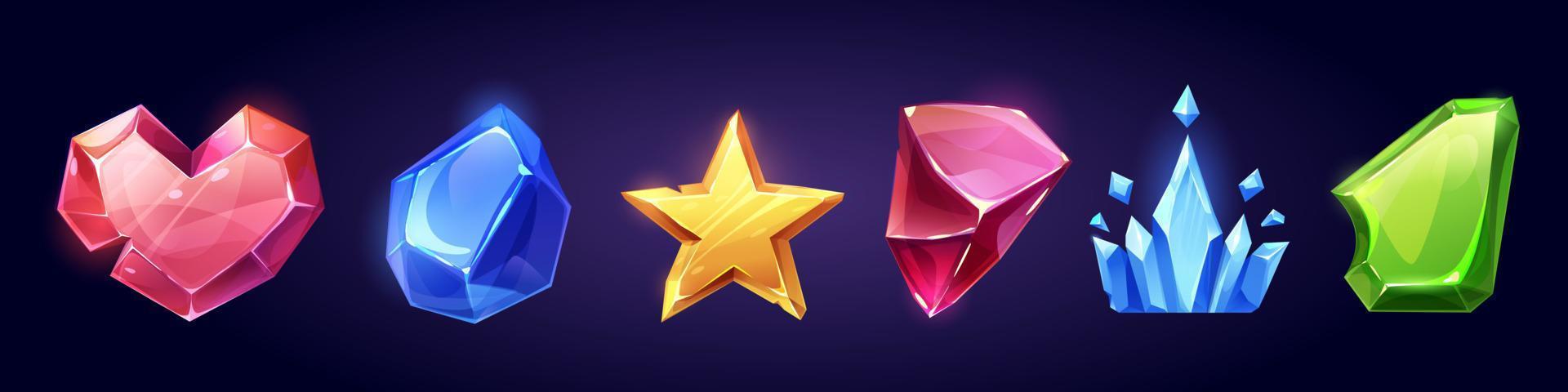 Cartoon set of game crystals on background vector