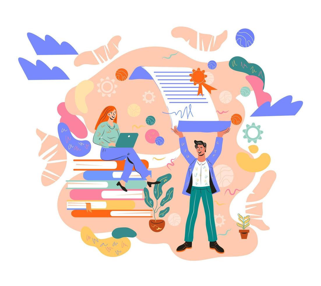 Business partnership and teamwork concept with business people executing commercial projects. Signing agreement documents and successful negotiations, flat vector illustration isolated.