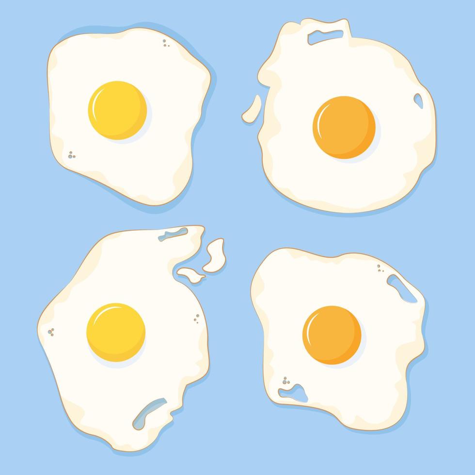 Four different fried eggs on a blue background vector