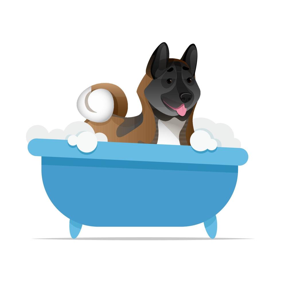 The dog washes in the bathroom pet grooming vector