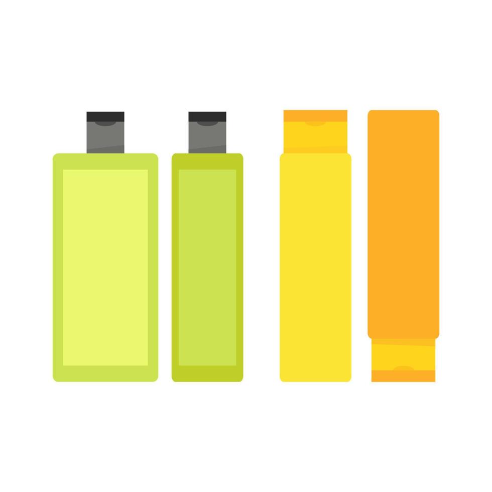 Set of green and yellow dog shampoo bottles vector