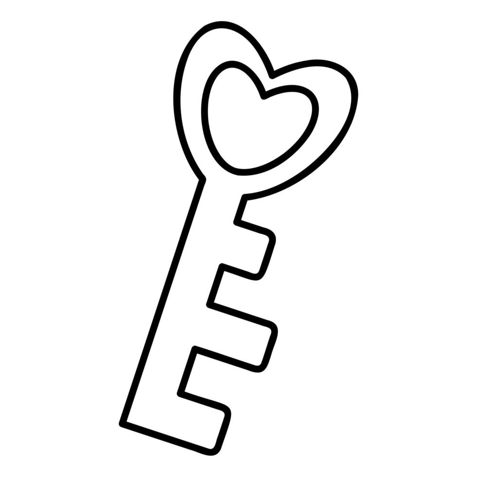 Cute doodle key2 from the collection of girly stickers. Cartoon white and black vector illustration.