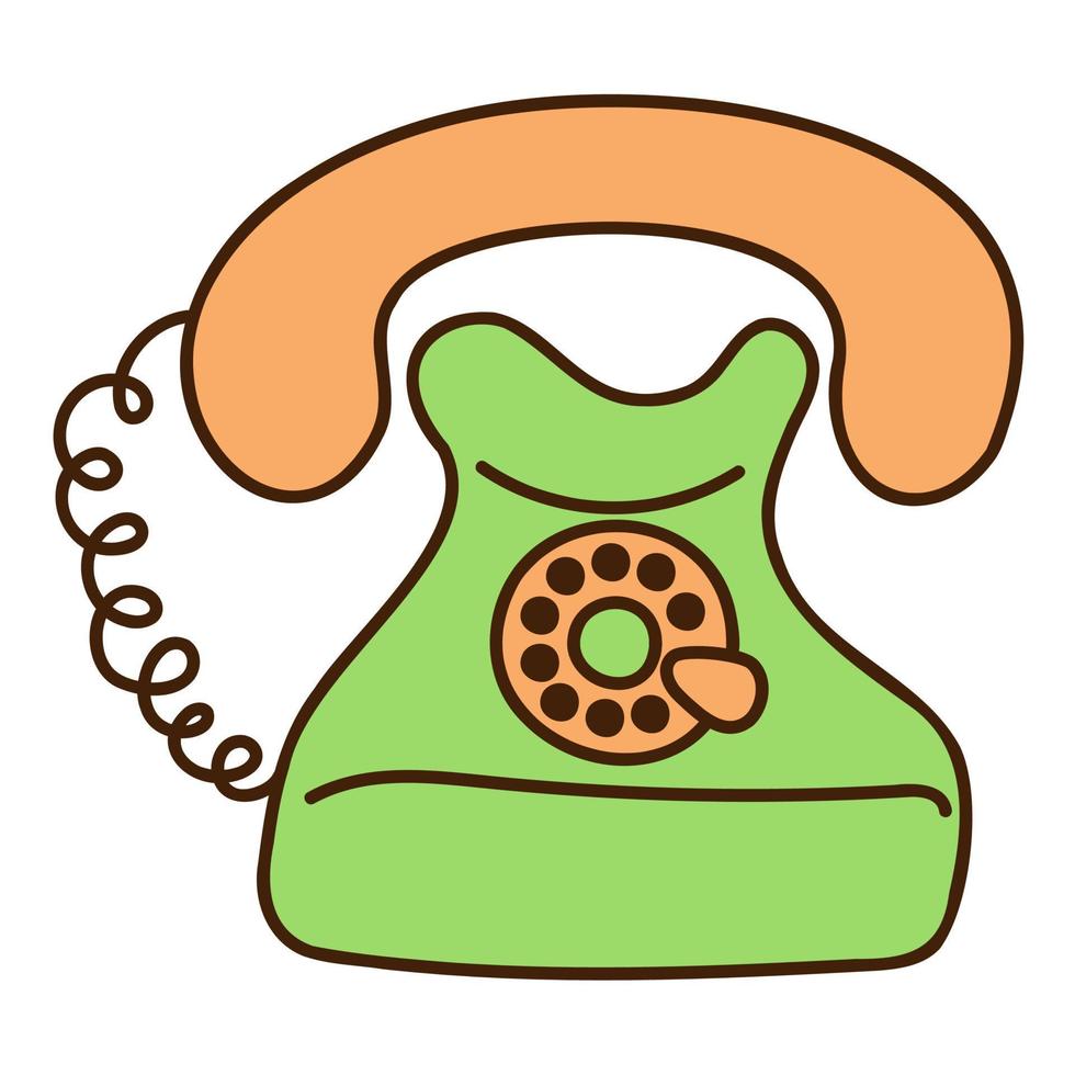 Cute doodle retro phone from the collection of girly stickers. Cartoon color vector illustration.