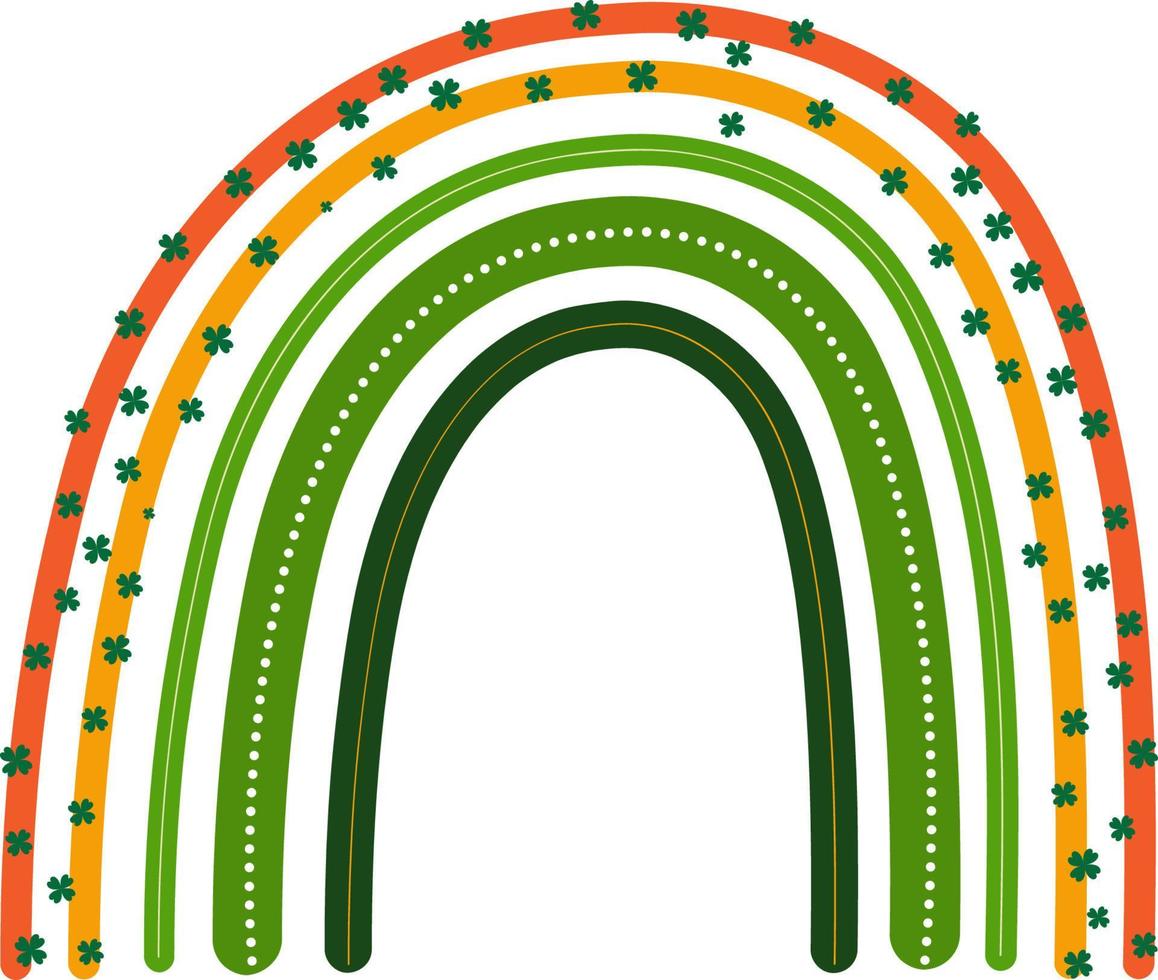 vector boho rainbow in green, orange, and white, complete with clovers. Add a pop of color and good luck to your St. Patrick's Day designs. create digital or print projects.
