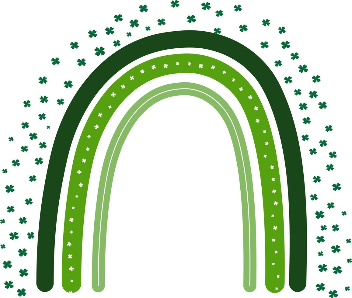 Vector Saint Patrick's day boho rainbow with clovers. This rainbow has Patric's day colors of orange, white and green color. Add a pop of color and good luck to your St. Patrick's Day designs