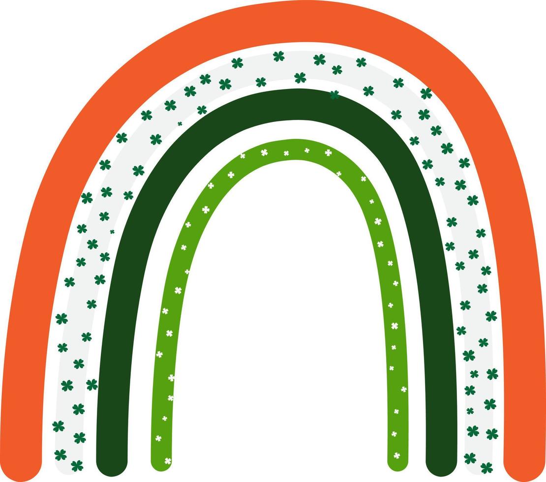 vector boho rainbow in green, orange, and white, complete with clovers. Add a pop of color and good luck to your St. Patrick's Day designs. create digital or print projects.