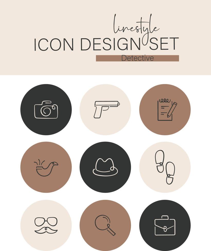 Linestyle Icon Design Set Detective vector