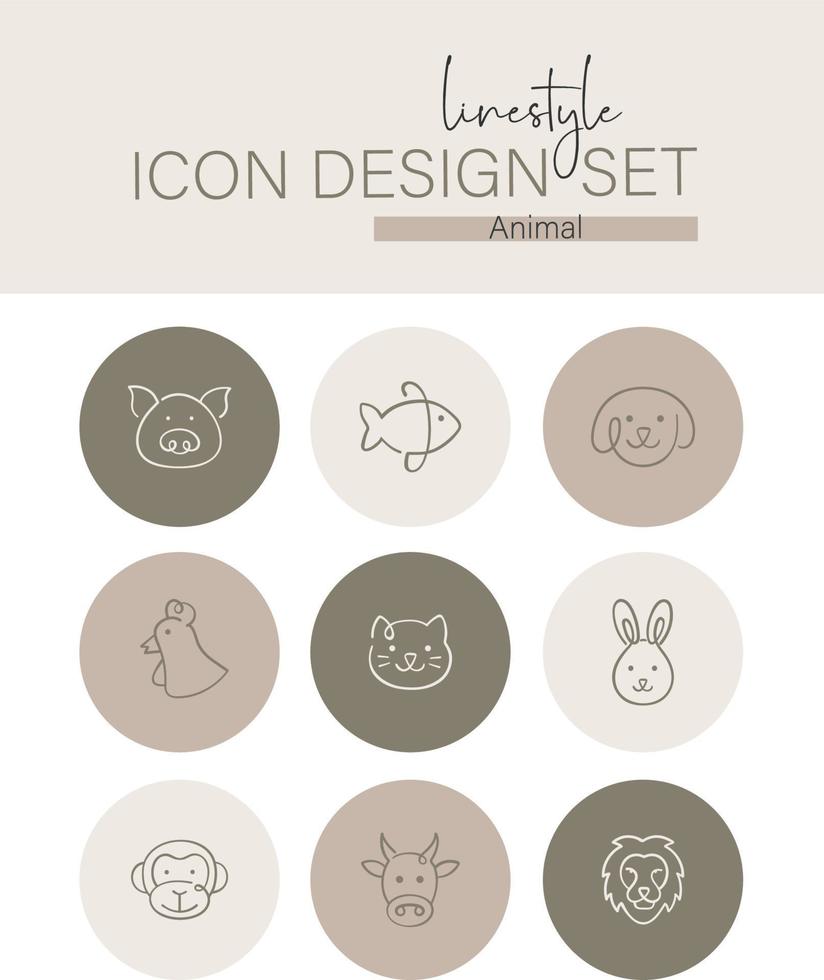 estilo de línea icono diseño conjunto animal vector