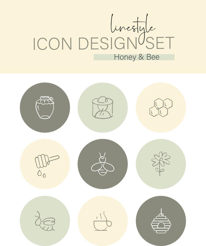 Linestyle Icon Design Honey and Bee vector