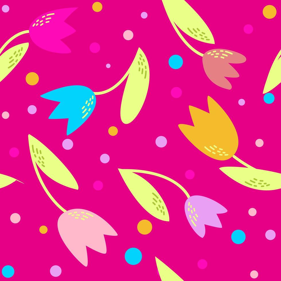 Bright floral vector seamless pattern with tulips.