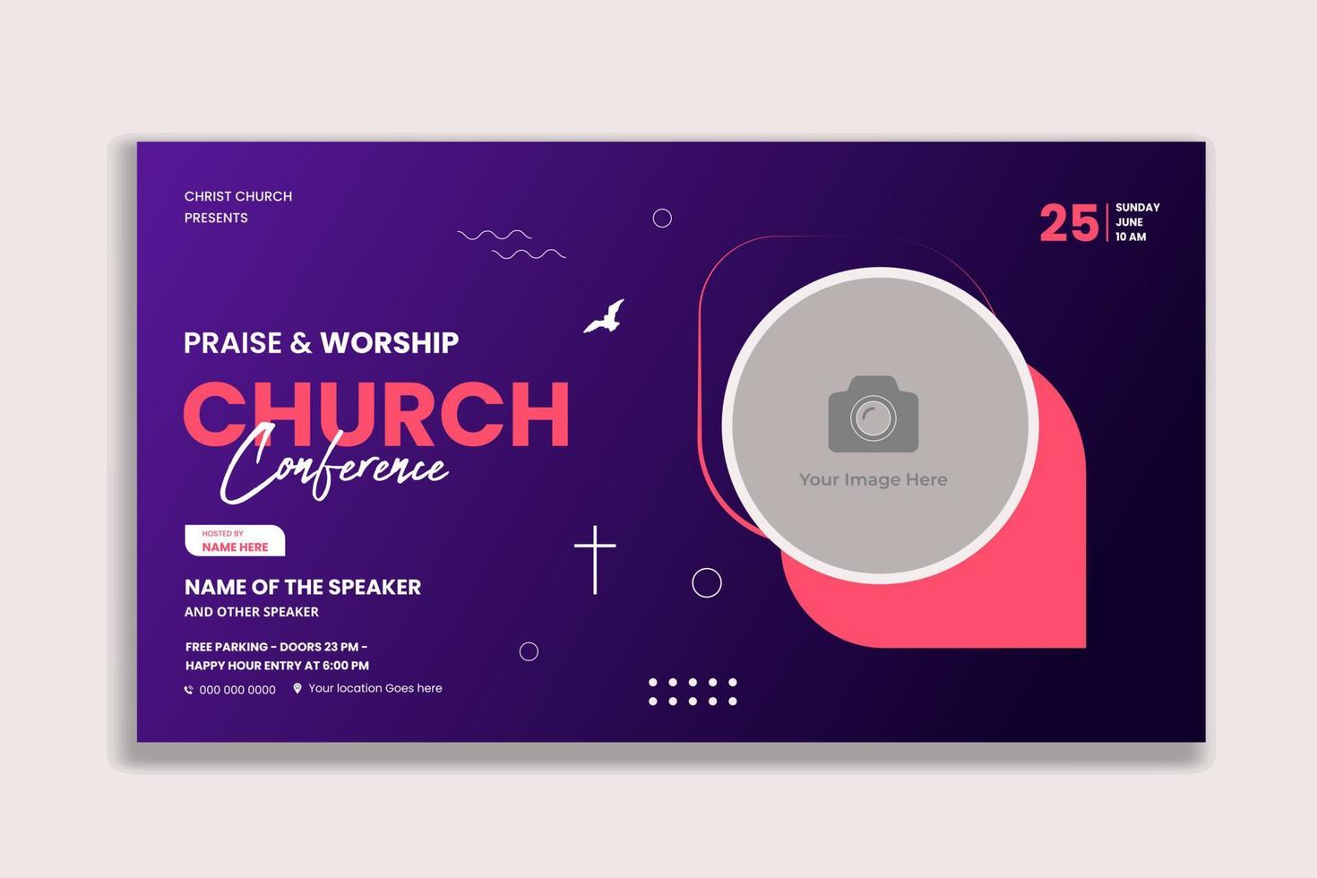 Praise and worship church conference flyer social media and web banner template vector