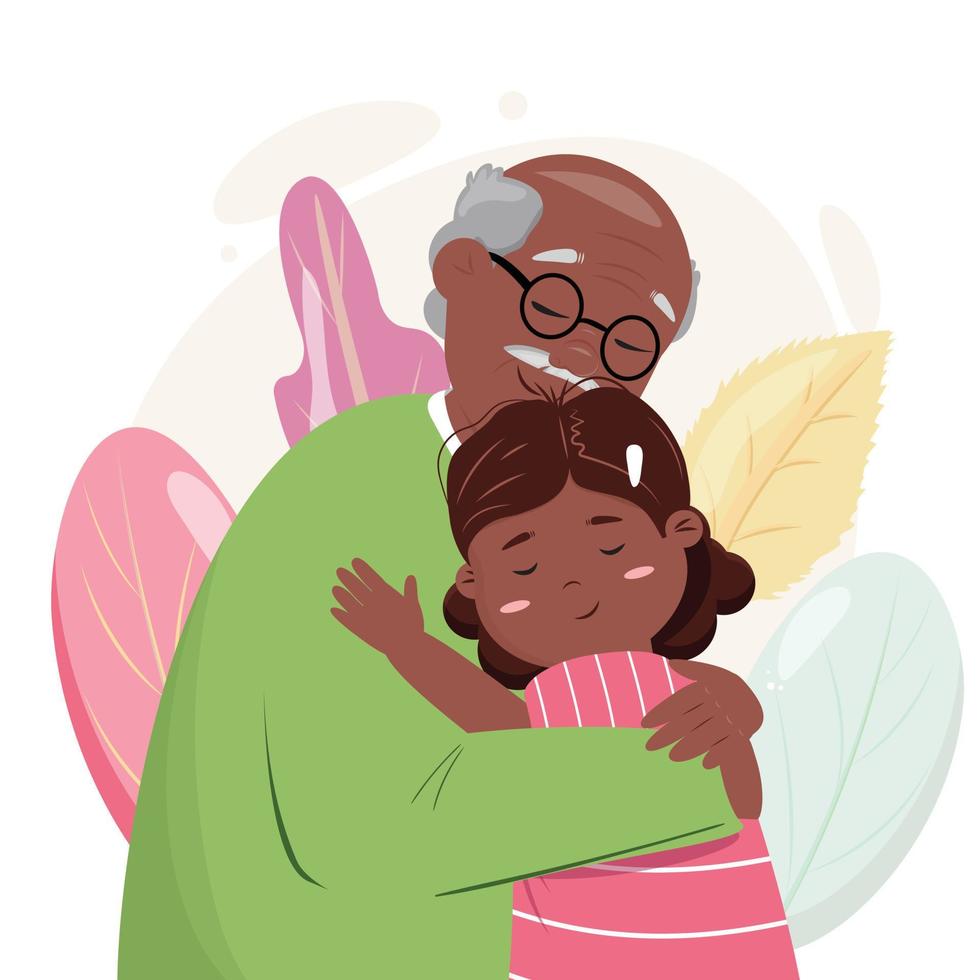 Black grandfather with his granddaughter. Family concept illustration. vector