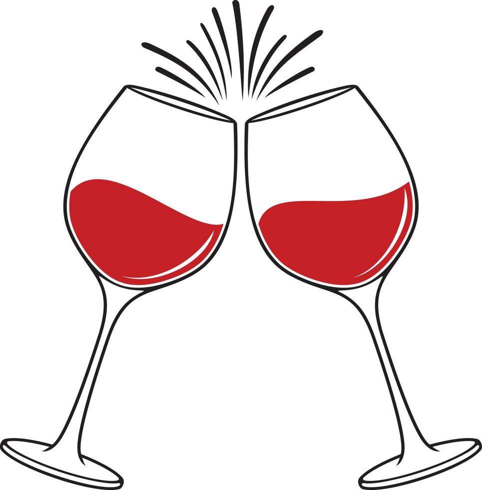 Red Wine Glasses Clink. Cheers Wineglasses. Vector illustration.