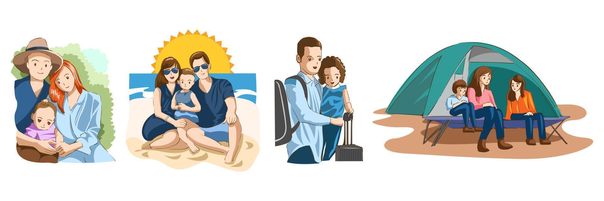 familia viaje vector conjunto colección gráfico clipart diseño