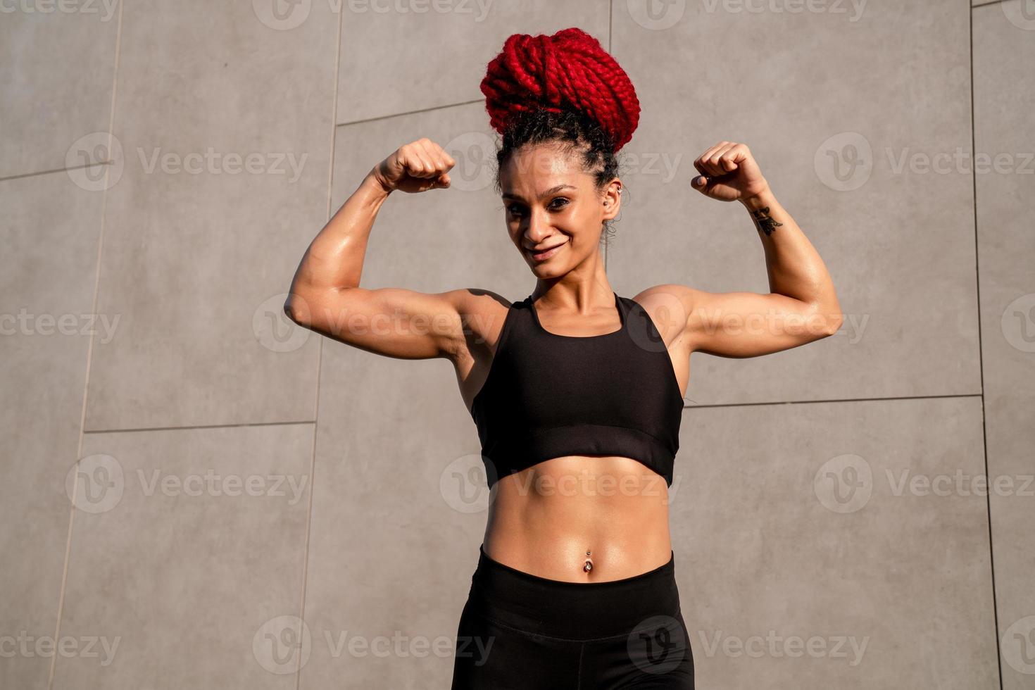 Fitness, portrait of a woman outside for a workout and training for healthy lifestyle and body wellness. Face of sports female or athlete, energy and power photo