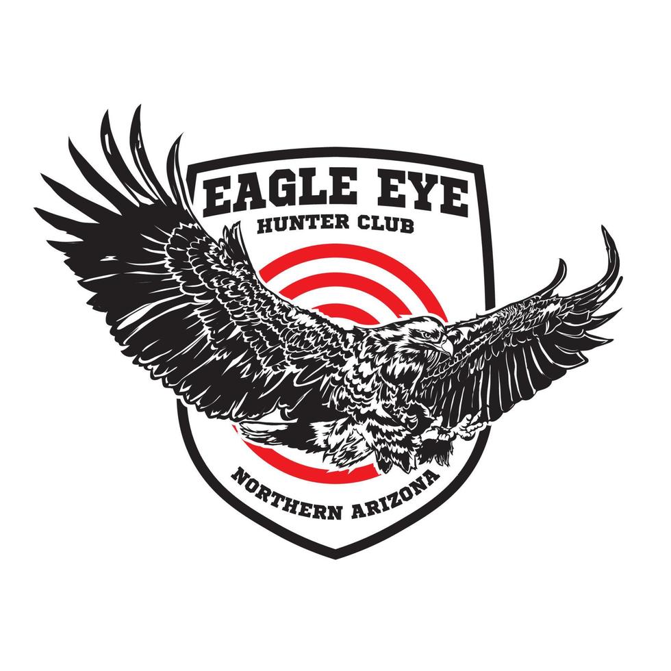 Eagle flying vector illustration in vintage hand drawn style, perfect for tshirt design and hunting club logo