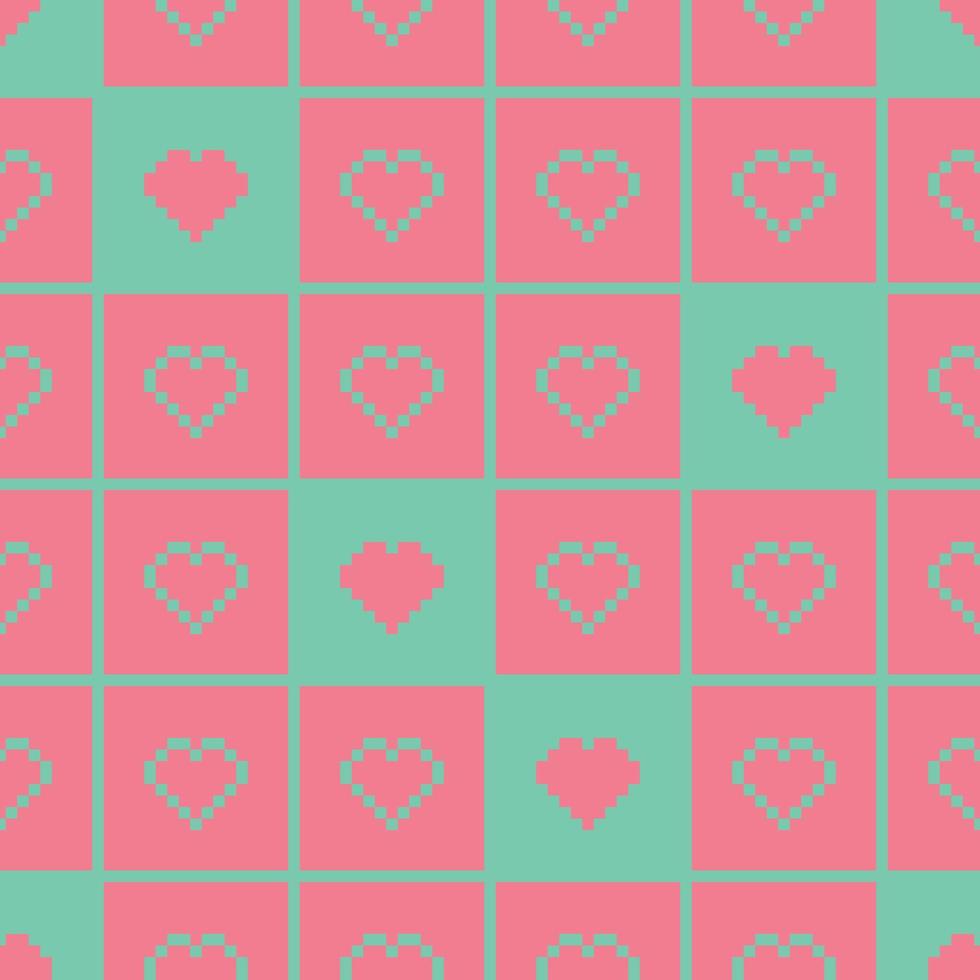 Seamless Pixel Heart Pattern Swatch vector