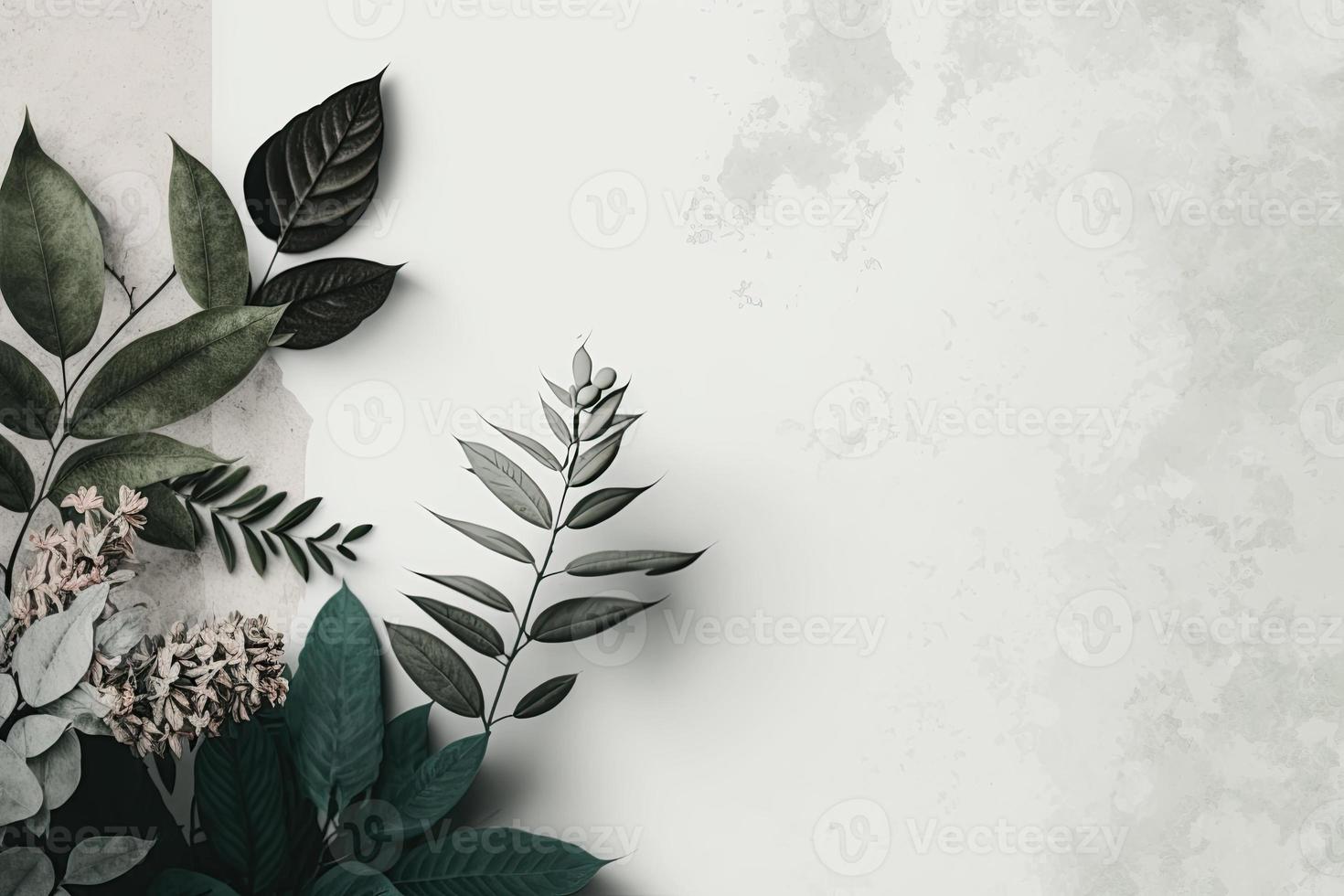 Frame featuring fresh leaves and flora, creating a green backdrop for use as a template, banner, or postcard. photo