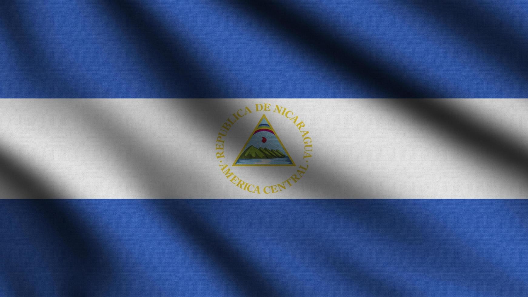 Nicaragua flag waving in the wind with 3d style background photo